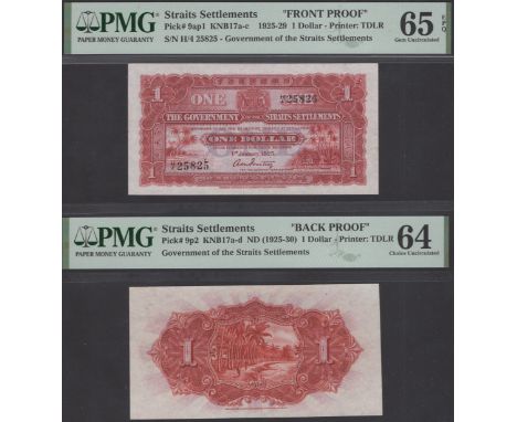 Government of Straits Settlements, uniface obverse and reverse proofs for $1 (2), 1 January 1925, serial number H/4 25825, Po