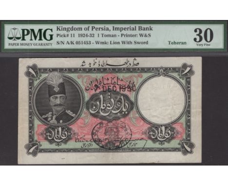 Imperial Bank of Persia, 1 Toman, Tehran, 7 December 1930, serial number A/K 051453, in PMG holder 30, very fine, lovely orig