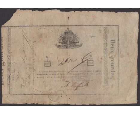 Republique d’Haiti, 2 Gourdes, L.16 April 1827, serial number 76501, manuscript signatures, top left corner excised, otherwis