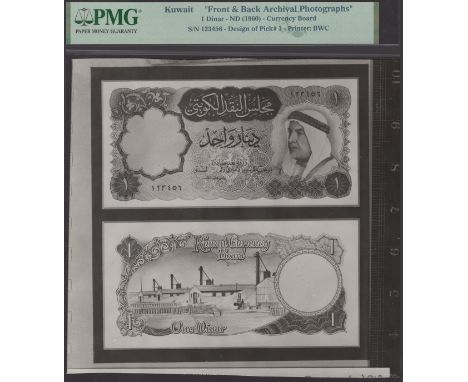 Kuwait Currency Board, obverse and reverse photographs showing an earlier Bradbury Wilkinson design for 1 Dinar, ND (1961), s