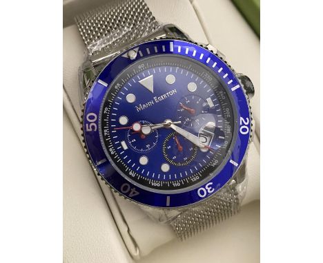 A boxed as new Mann Edgerton quartz chronograph wrist watch