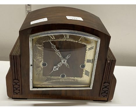 A Art Deco period wooden Enfield mantle clock with pendulum (untested), shipping unavailable