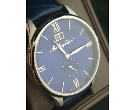 A boxed as new Mathey-Tissot Edmond quartz men's wrist watch with leather deployment strap