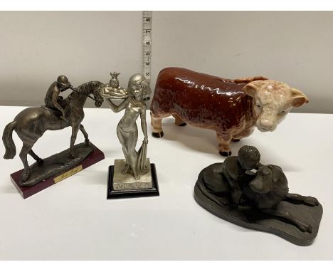 Four assorted figurines including a Melba bull, shipping unavailable