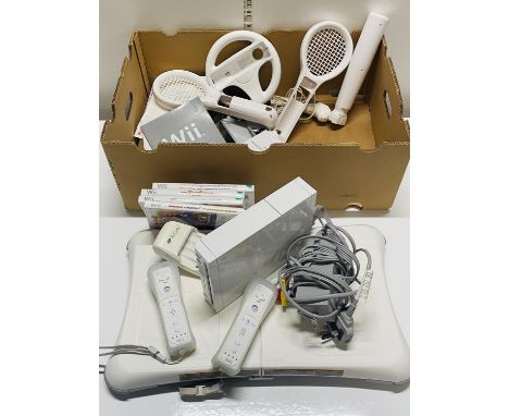 A Wii console with Fitboard, games and other accessories (untested) shipping unavailable
