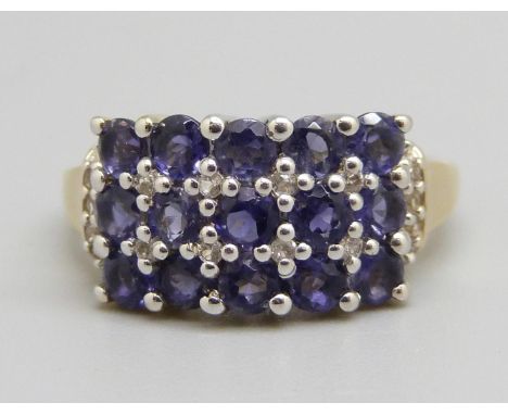 A silver gilt Bengal iolite and white topaz ring, with certificate, P 