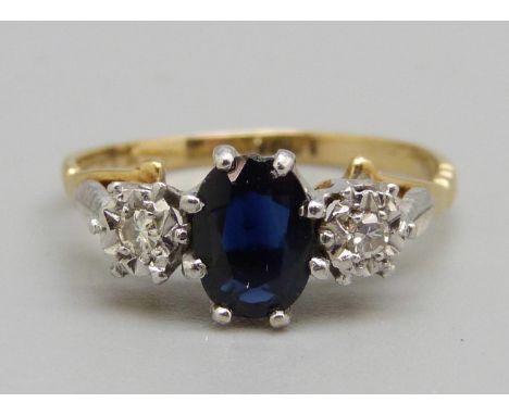 An 18ct gold, sapphire and diamond ring, 2.6g, M 