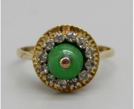 A jade and white stone cluster ring, 3.2g, M 