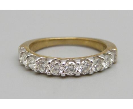 A 9ct gold and CZ half-eternity ring, 2.8g, K 