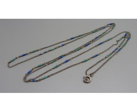 A vintage continental 800 silver and enamel guard chain, 150cm 