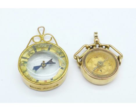 Two 9ct gold compass charms