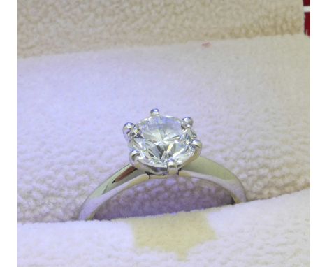 A platinum set 1.52ct solitaire brilliant cut diamond ring, colour J, clarity SI2, with Anchor Certificate Gem Lab Diamond Re