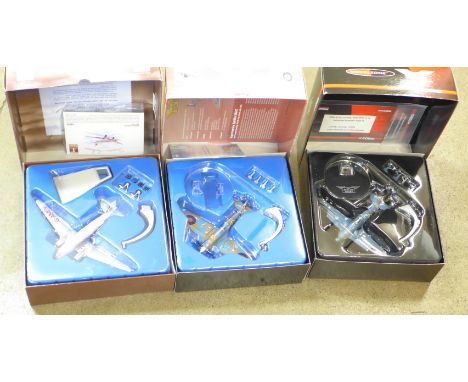 Two Corgi and one Aviation Archive die-cast model aircraft, Spitfire, Hawker Hurricane and Douglas Dakota, boxed