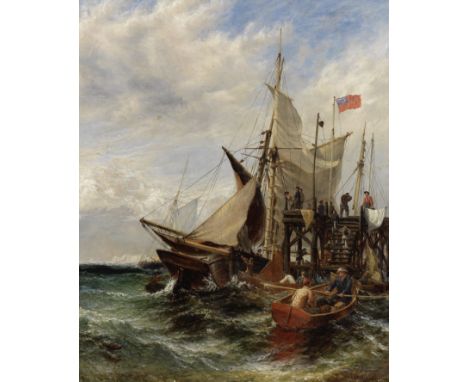 Henry Thomas Dawson (British, 1841-circa 1896)Coastal trading vessels caught on a breezy day jostling for space alongside a j