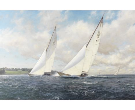 John Steven Dews (British, born 1949)'Sceptre and Evaine off East Cowes Castle, 1958' signed 'J Steven Dews' (lower left); in