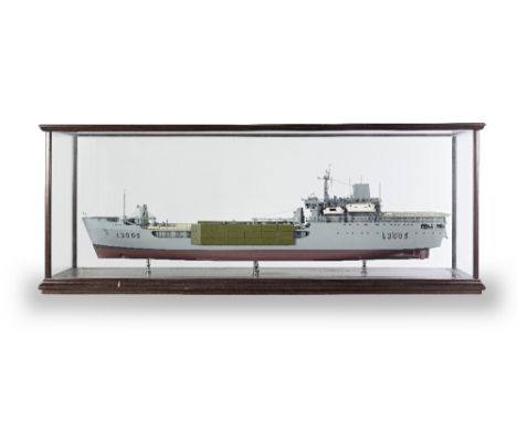 A Scale Model Of The RFA Landing Ship 'Sir Galahad', English, late 20th century,the grey, black and red painted hull, the dec