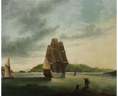 English School (Early 19th Century)A first rate ship-of-the-line, with Drake's Island off her stern quarter, heading into the