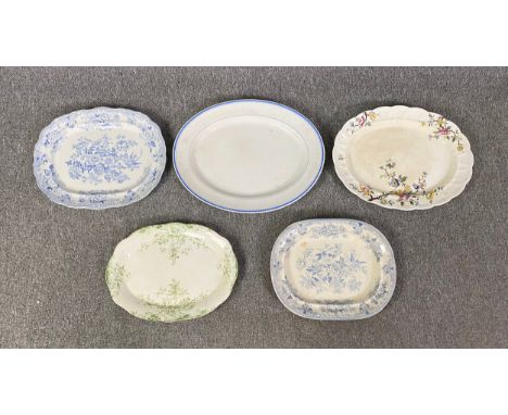 A collection of five 19th century and later ceramic chargers. To include Wedgwood and two Asiatic Pheasant. W.52cm (largest)