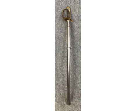 A 19th century steel and brass officer's dress sword with engraved blade and scabbard by Firmin &amp; Sons. L.101cm