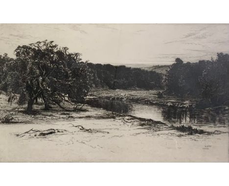 Bernard Eyre Walker, Above the River, a signed etching, framed and glazed. H.32 W.44cm