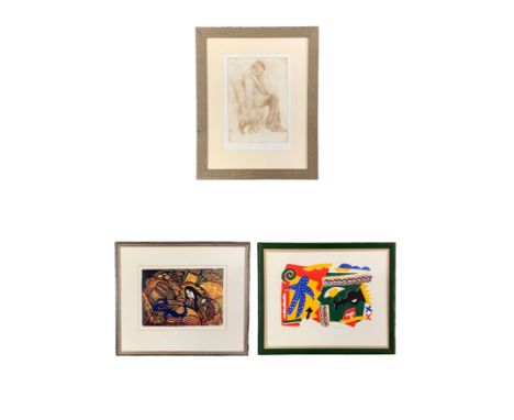 Indistinctly signed artists proof etching in a stained pine frame. J. Arimatsu 'The Jale of Genji' ed. 3/5 signed and edition