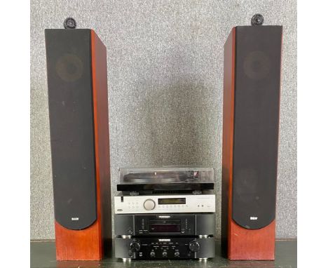 A pair of B&amp;W speakers along with a Pro-Ject turntable and Marantz and Arcam Hi-Fi amps. H.101cm (largest)