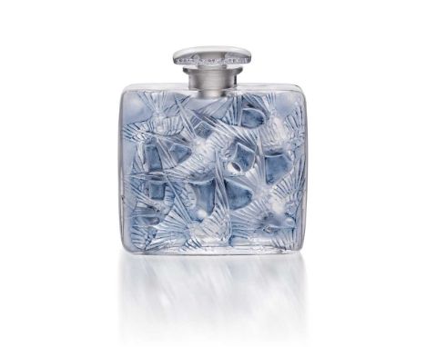 ‡ René Lalique (French 1860-1945) HIRONDELLES SCENT BOTTLE, NO. 503 designed 1920clear, frosted and blue stainedmoulded R. LA