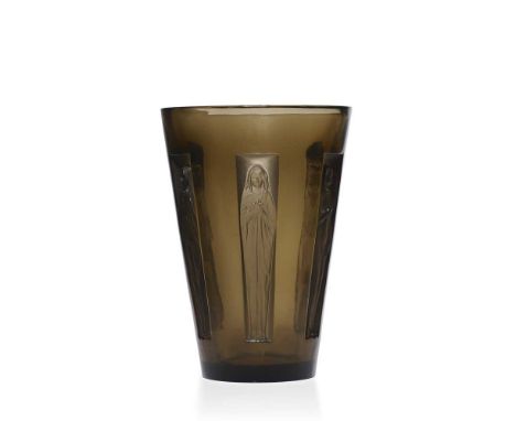 ‡ René Lalique (French 1860-1945) GOBELET SIX FIGURINES VASE, NO. 903 designed 1912topazmoulded LALIQUE, wheel-engraved R. LA