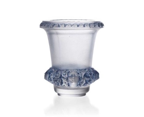 ‡ Lalique  QUATRE TÊTE FEMMES ET RAISINS VASE executed Post-Warclear, frosted and blue stainedstencilled LALIQUE FRANCE Dimen