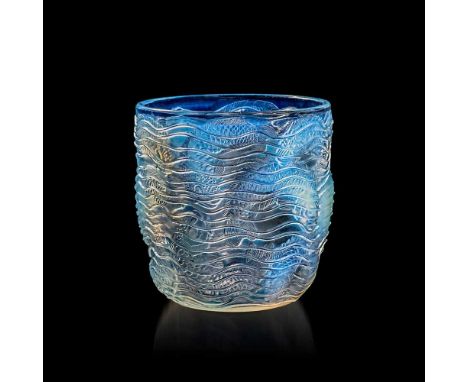 René Lalique (French 1860-1945) DAUPHINS VASE, NO. 10-900 designed 1932opalescent and blue stainedstencilled R. LALIQUEDimens