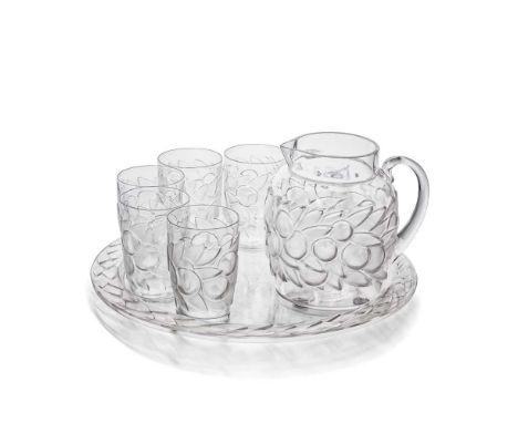 ‡ René Lalique (French 1860-1945) BLIDAH ORANGEADE SET, NO. 3681 designed 1931clear and frostedtray and glasses stencilled R.