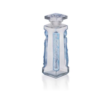 ‡ René Lalique (French 1860-1945)  AMBRE SCENT BOTTLE, D'ORSAY - 1 designed 1914clear, frosted and blue stainedmoulded LALIQU