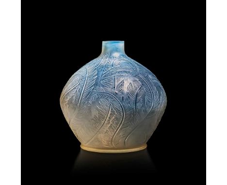 René Lalique (French 1860-1945) PLUMES VASE, NO. 944 designed 1920cased opalescentengraved R. Lalique France No. 944Dimension