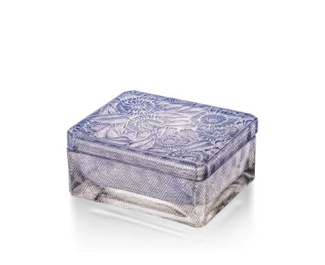 ‡ René Lalique (French 1860-1945) ZINNIAS, NO. 54 AND HIRONDELLES, NO. 53, TWO BOXES designed 1923clear, frosted and blue sta