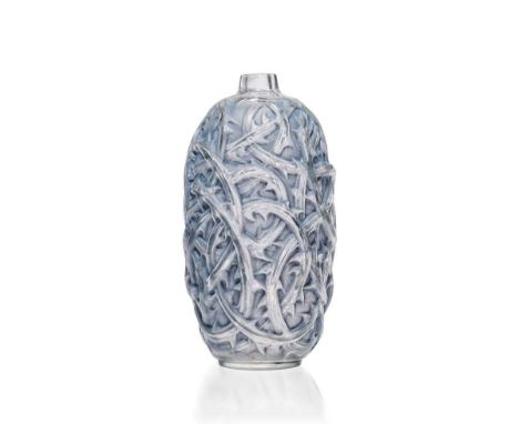 ‡ René Lalique (French 1860-1945) RONCE VASE, NO. 946 designed 1921clear, frosted and blue stainedmoulded R. LALIQUE, engrave