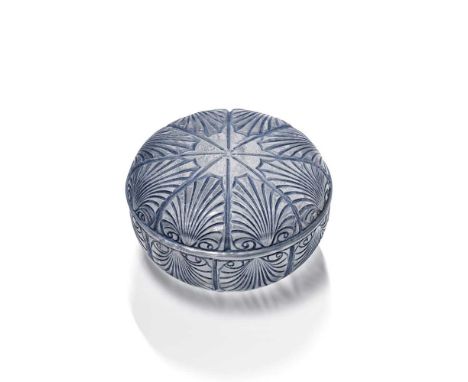 ‡ René Lalique (French 1860-1945) COQUILLES BOX. NO. 71 designed 1920clear, frosted and blue stainedmoulded LALIQUE, stencill