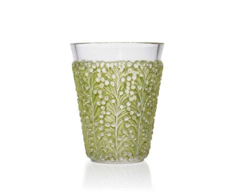 ‡ René Lalique (French 1860-1945) ST TROPEZ VASE, NO. 10-915 designed 1937clear, frosted and green stainedstencilled R. LALIQ