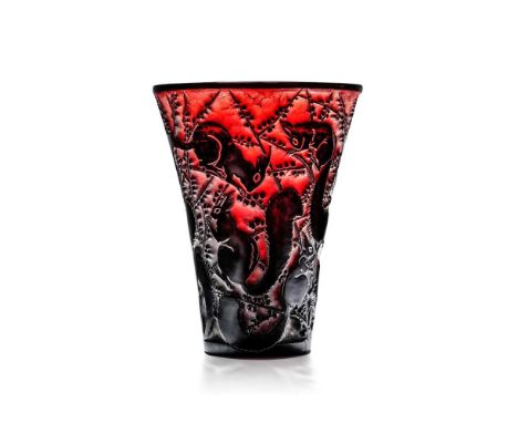 René Lalique (French 1860-1945) SENART VASE, NO. 1098 designed 1934deep amber and white stainedstencilled R. LALIQUE FRANCEDi
