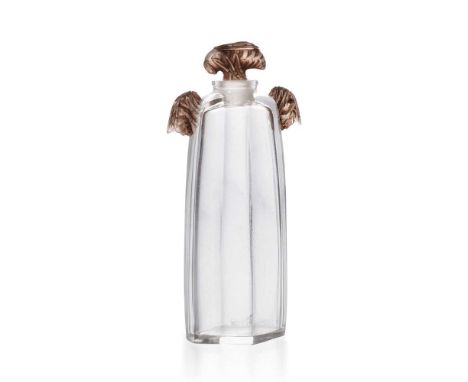  René Lalique (French 1860-1945) [A] TROIS GUÊPES SCENT BOTTLE, NO. 498  designed 1912clear, frosted and sepia stainedlater e