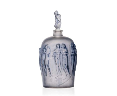 ‡ René Lalique (French 1860-1945) DOUZE FIGURINES AVEC BOUCHON FIGURINE VASE, NO. 914 designed 1920clear, frosted and blue st