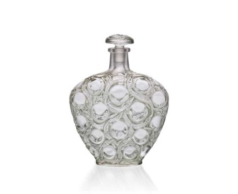 René Lalique (French 1860-1945) SALAMANDRES SCENT BOTTLE, NO. 491 designed 1914clear, frosted and green stainedlater engraved