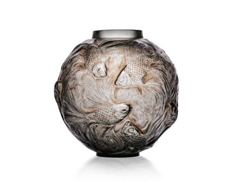 René Lalique (French 1860-1945) FORMOSE VASE, NO. 934 designed 1924grey and sepia stainedengraved R. Lalique France No.934Dim