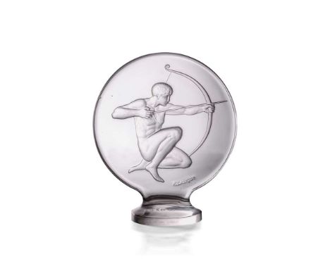 ‡ René Lalique (French 1860-1945) ARCHER CAR MASCOT, NO. 1126 designed 1926clear and frostedintaglio R. LALIQUE, wheel-engrav