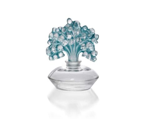 ‡ René Lalique (French 1860-1945) MUGUETS SCENT BOTTLE, NO. 525 designed 1931clear, frosted and turquoise stainedstencilled R