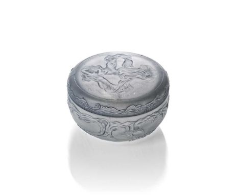 ‡ René Lalique (French 1860-1945) MEUDON BOX, NO. 61 designed 1924clear, frosted and blue stainedcover moulded R. LALIQUE, ba