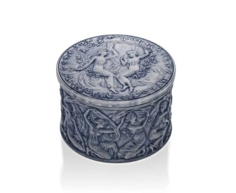 ‡ René Lalique (French 1860-1945) FIGURINES ET VOILES BOX, NO. 97 designed 1929clear, frosted and blue stainedmoulded R. LALI