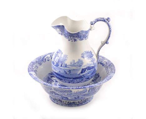Spode pottery jug and bowl, Italian pattern, jug 33cm.