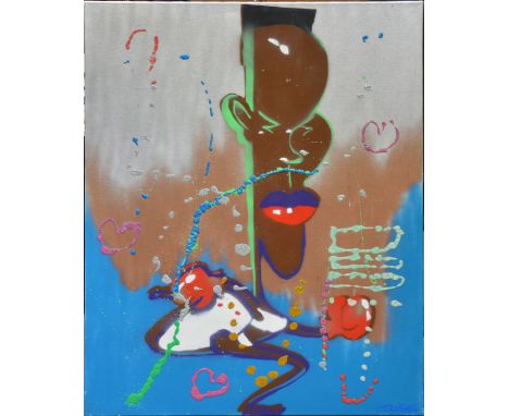 Moussa Sanogo, a version of Grace in the Ring, signed, with additional signature on verso possibly that of Grace Jones, gouac