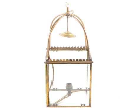 Brass framed hall lantern, bevelled glass panels, 46cm drop.
