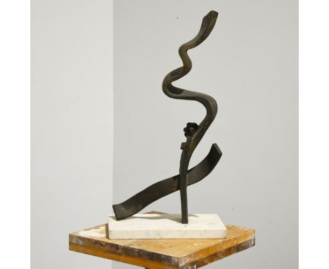 Mary Milner Dickens, Soft Landing - a modern sculpture, bronzed cast resin on marble base, width 30.5cm, height 59cm.Read mor